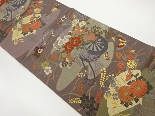 着物・帯 ] - 袋帯 花車に扇子・草花模様織出し袋帯 | 宗 sou::お